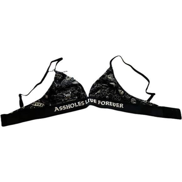 Assholes Live Forever Black Skull matching Bralette and Thong Panty set - Picture 2 of 5